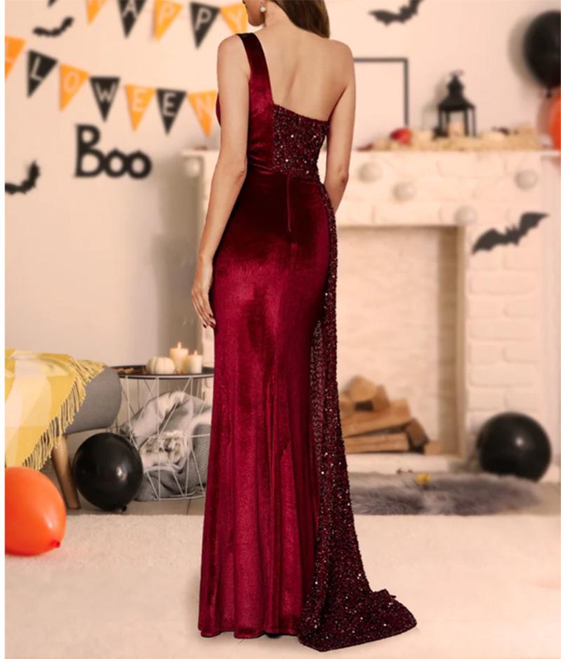 Women's Luxury Fishtail One-Shoulder Evening Gown for European & American Banquets