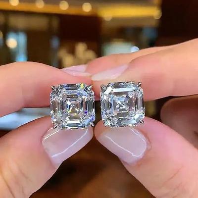 Huitan Versatile Stud Earrings for Women Bright Zirconia Ear Stud Lady Everyday Wearable for Engagement Ceremony Party