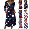 Women's Casual 3/4 Sleeve Button Neck Mid-Length Dress with Abstract Print and Loose Fit for Everyday Wear