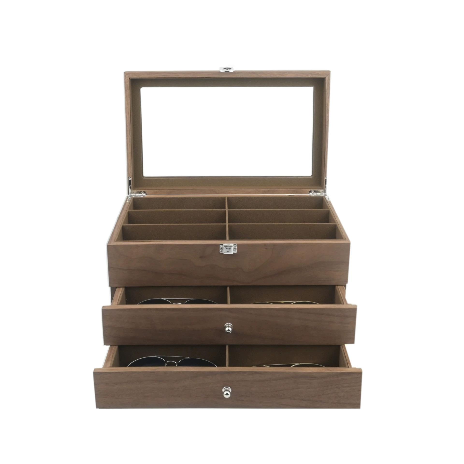 

Black Walnut Eyeglass Storage Box 18-Grid Interior Coffee Color 12-Grid Sunglasses Case 8-Position Glasses Display Holder Wood