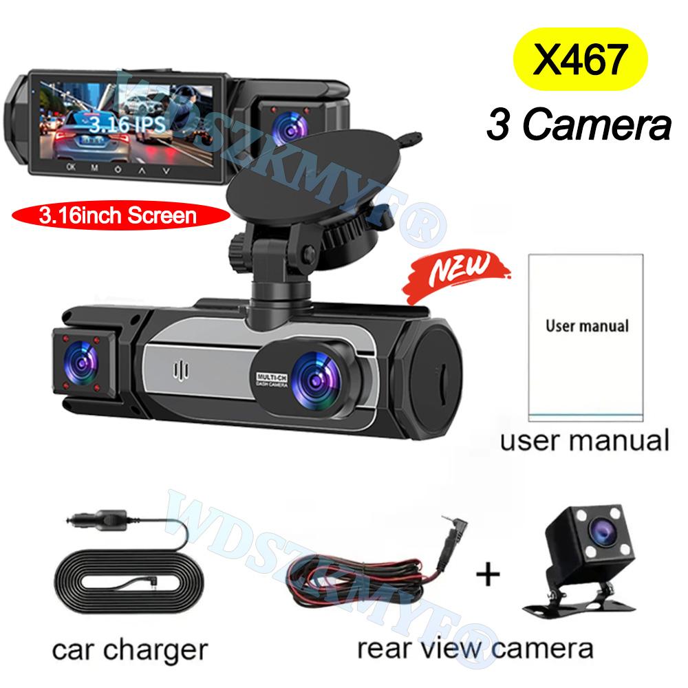 3.16inch IPS Screen Dash Cam for Car 2/3 Channel 1080P Video Recorder Dashcam Black Box Car DVR Optional Rear View Camera