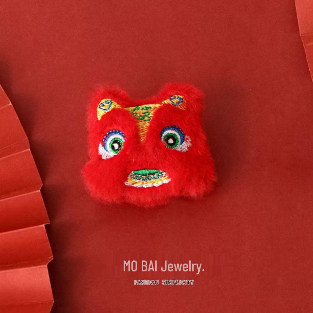 Festive Red New Year Plush Lion Dance Koi and Lantern Ornament Set