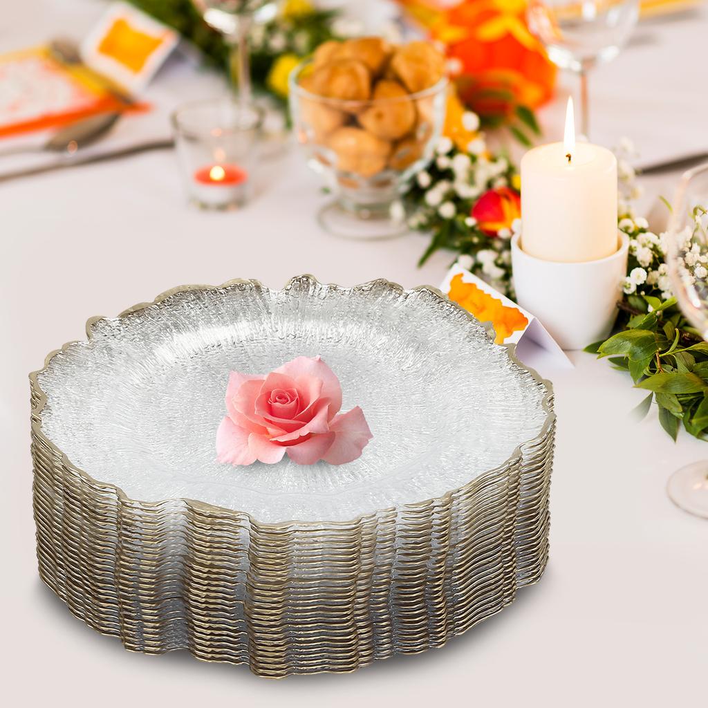 25 Stück Servierteller Großhandel Kunststoff Blumendekor Servierteller Hochzeit für Abendessen Servierteller für Partys 13 Zoll, 12,6 Zoll (Gold)