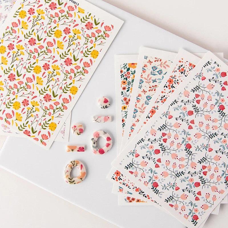 Blumenblatt-Serie Polymer Clay Transferpapier Wasserlösliche Dekorationsaufkleber für Soft Pottery Ohrringe Schmuckherstellungswerkzeuge