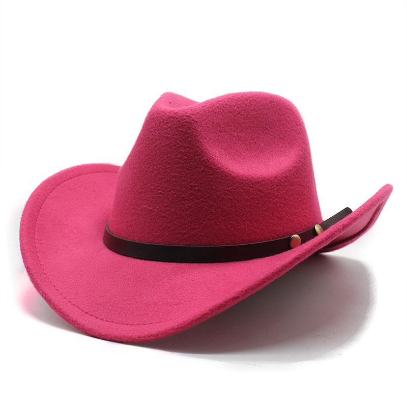 New Unisex Vintage Western Cowboy Cowgirl Felt Hat With Punk Belt Winter Autumn Panama Imitation Wool Jazz Cap