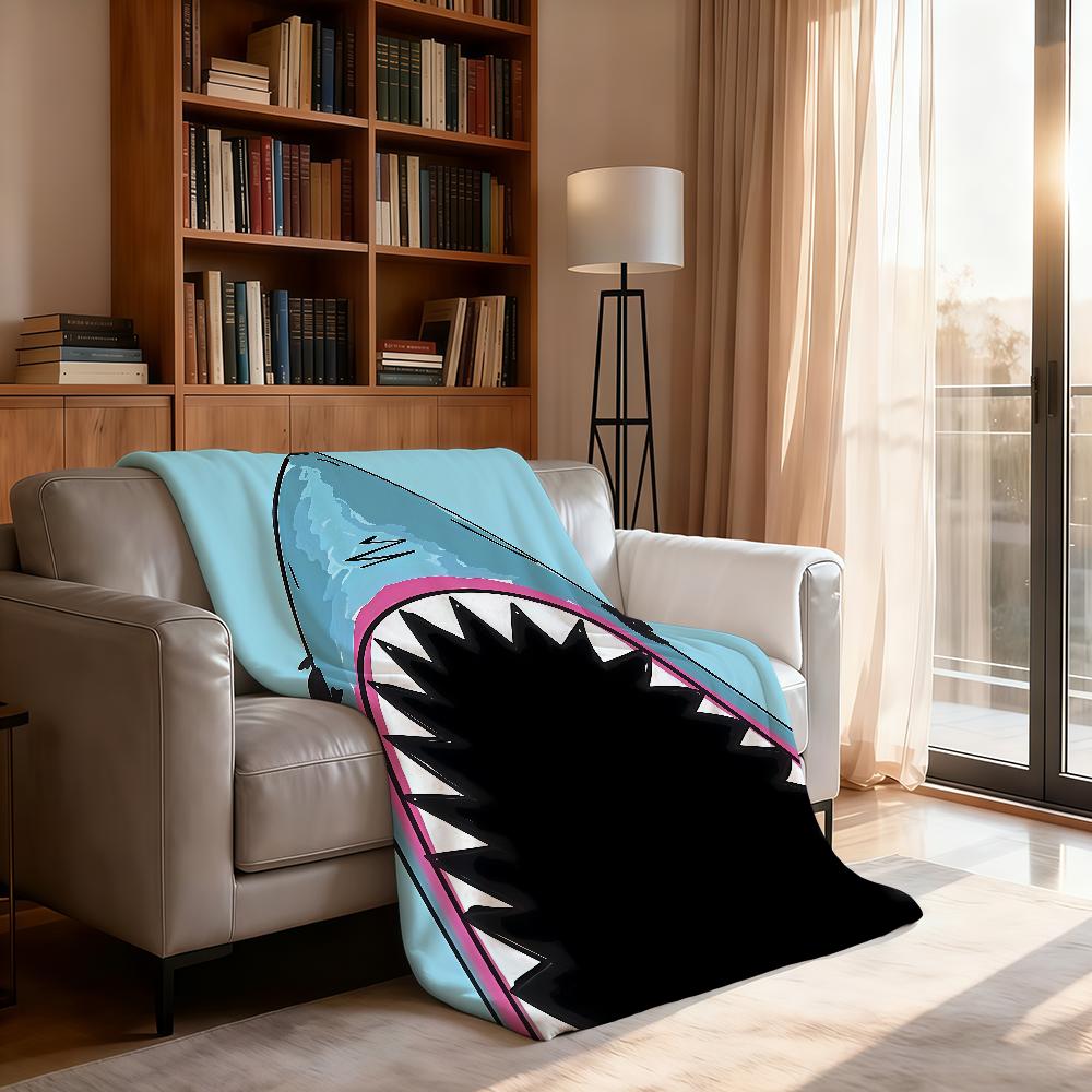 Cartoon Shark Big Mouth Seaside Funny Hug Me Blanket For Soft Throw Blanket for Picnic Bed Sofa Home Bedroom Warm Comfortable