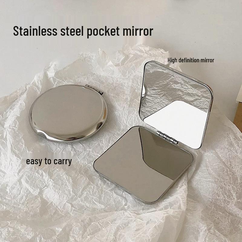 Portable Stainless Steel Double-Sided Makeup Mirror - Compact, Foldable & Ideal for Dorms