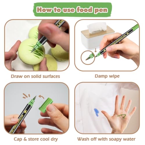 FUNSHOWCASE Food Coloring Pens, Metallic Pens, 10-Color Set, Double-Sided Line Drawing Pens, Food Coloring, Food Coloring Markers, Food Grade, for Swe