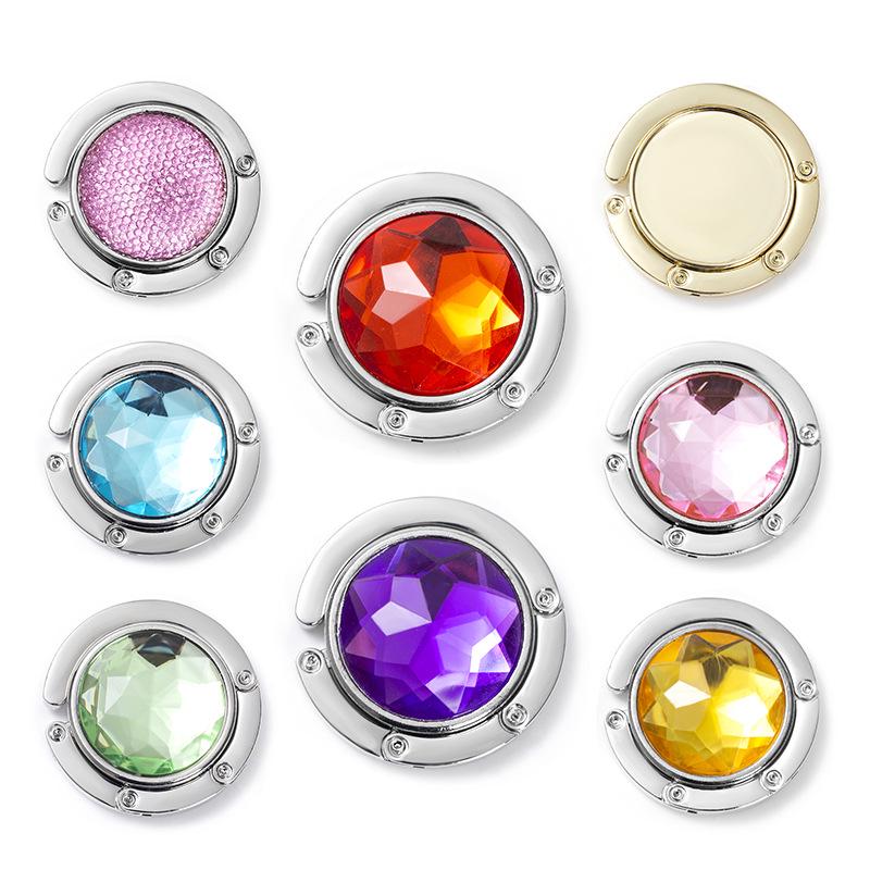 Portable Folding Crystal Handbag Hook - Rhinestone-Free Metal Clip for Table Edge