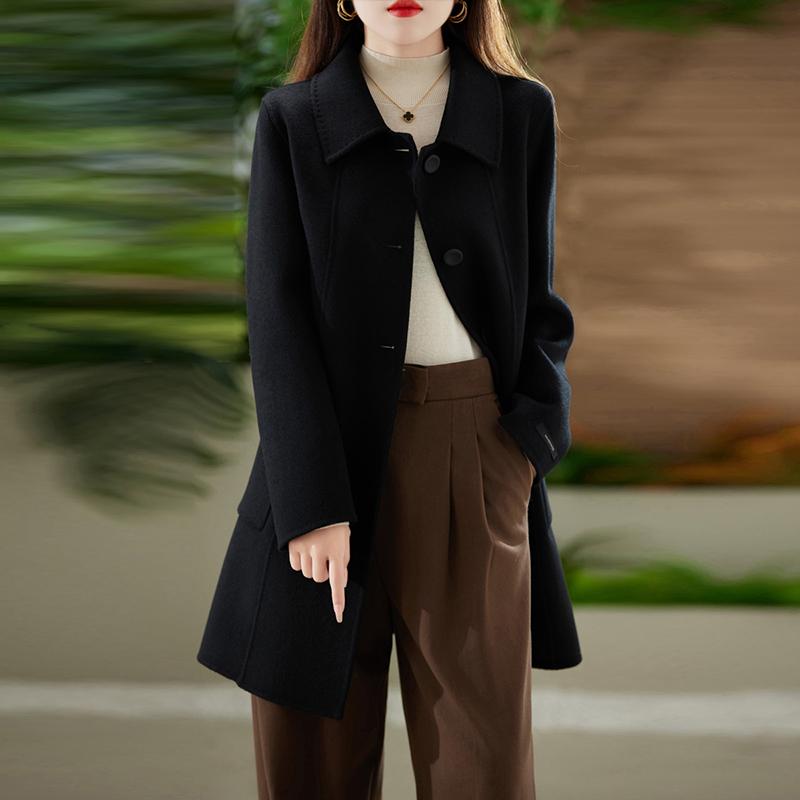 100% Wool Women Coat TIDENOVEL Autumn Wool Long Coat Handmade Pea Coat Winter Warm Wool Long Jacket Overcoat