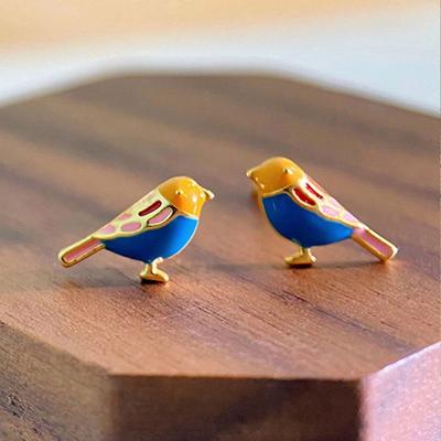 Colorful Enamel Cute Little Bird Drop Earrings, Refreshing Design High-End Earrings For Women