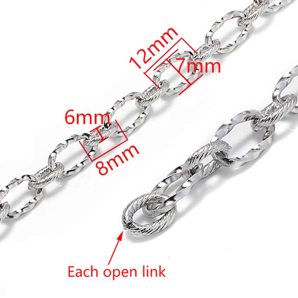 1M Stainless Steel Frosted Rounded Square Punk Chains Hip-hop Necklaces Oval Cross Chains Accessory for DIY Jewelry Making Gifts