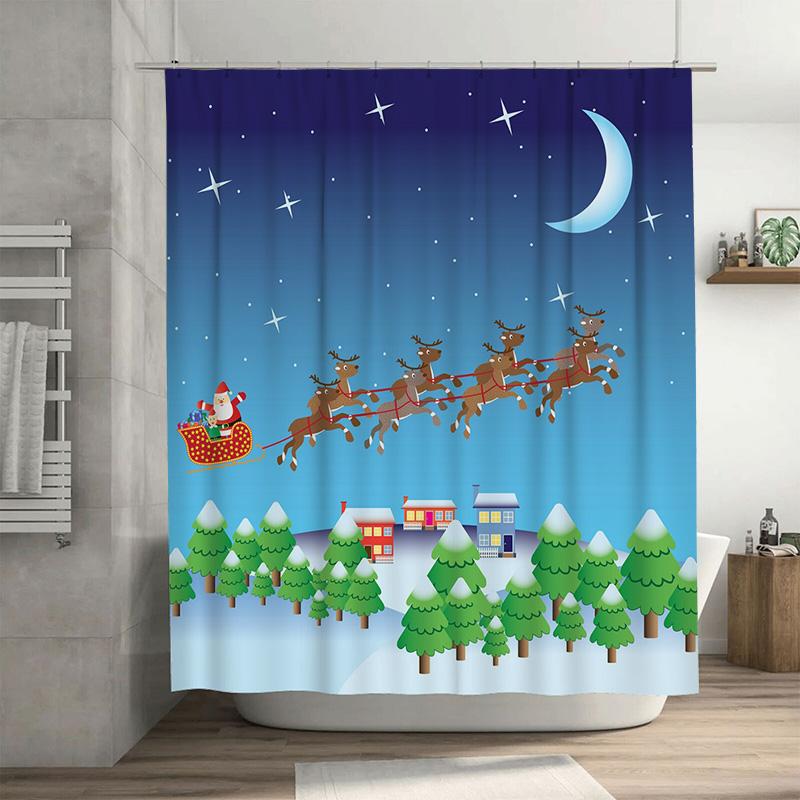 

Tu Christmas Santa Claus Reindeer Elk Holiday Festive Shower Curtain Waterproof Bathroom Decor Xmas Home Decor Gift Idea W60H190(CM)-1 Pcs