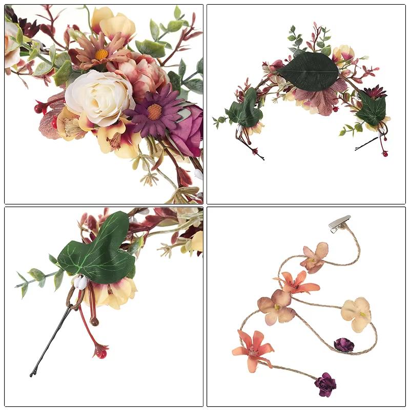 Forest Women Flower Vine Simulated Head Garland Flower Crown Hair Wreaths Hairpins  Festival Party