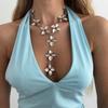 Resin Flower Pendant Choker Necklace for Women Vintage Adjustable Chain Jewelry Accessory
