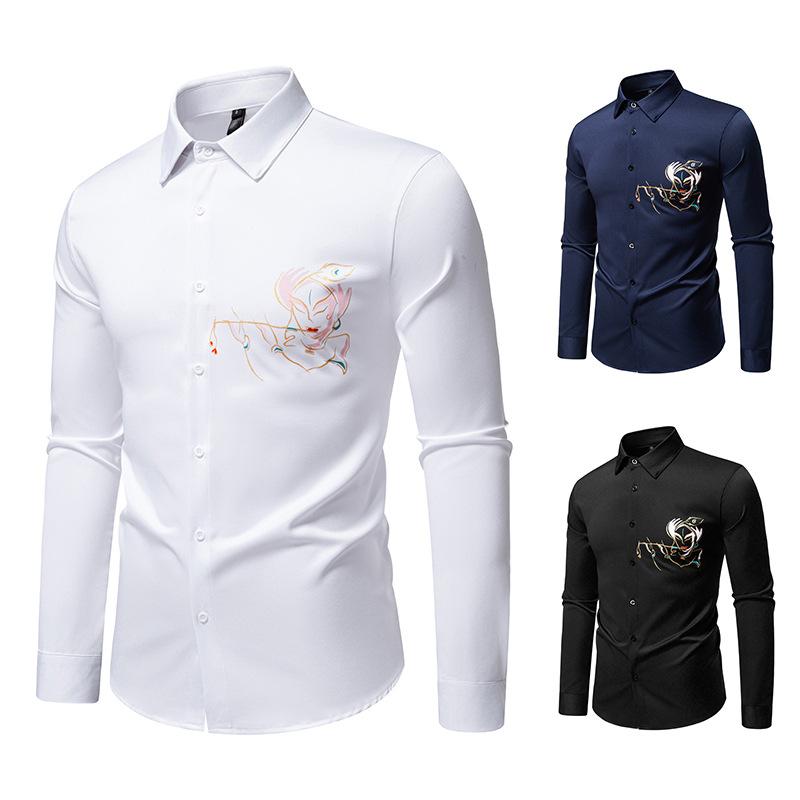 Autumn Men'S Loose Long-Sleeved Shirt European Size Men'S Printed Casual Long-Sleeved Shirt