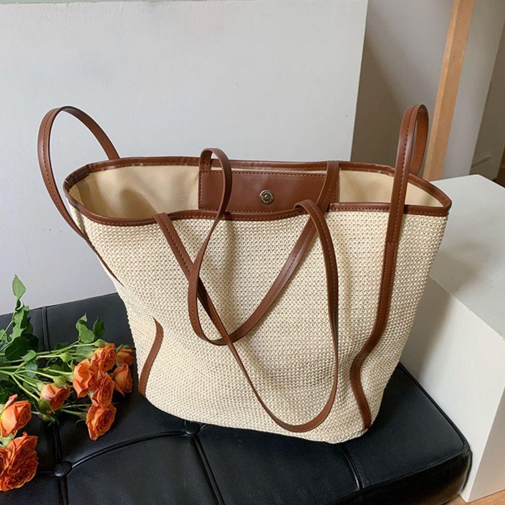 

Slouchy Straw Bag Handbag Beach Shoulder Bag Trendy Weave Tote Bag Girl чорний
