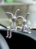 Silver Rabbit Car Dashboard Ornaments | Bunny Figurines for Car & Desk Decor