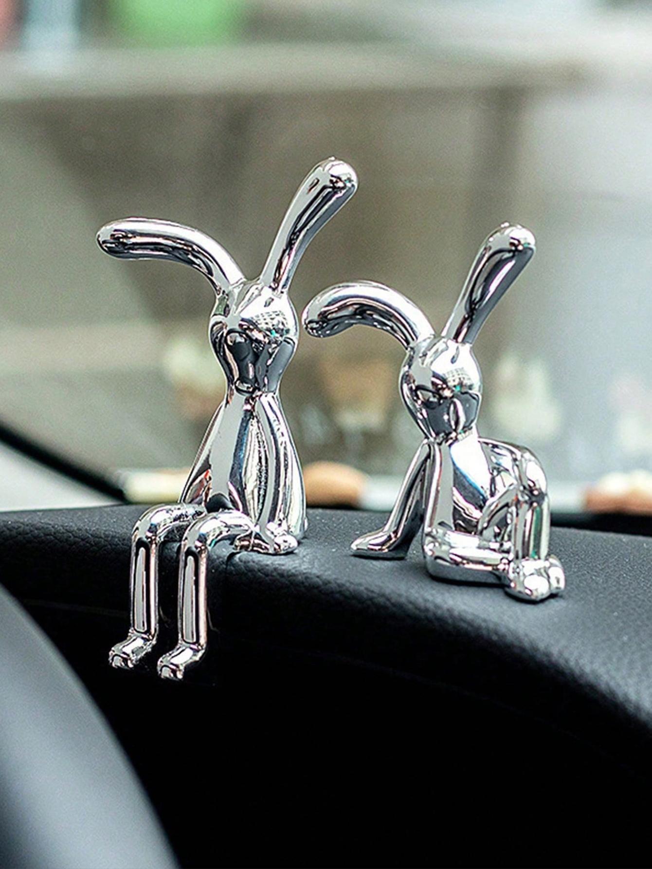 

Silver Rabbit Car Dashboard Ornaments | Bunny Figurines for Car & Desk Decor серебряный