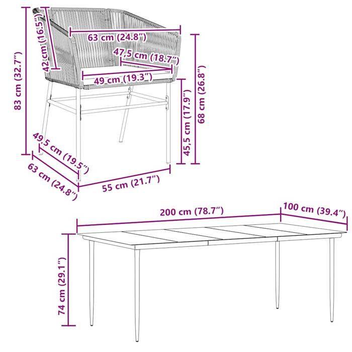 VidaXL Ensemble à manger jardin coussins 7 pcs gris poly rotin verre 3334532