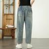 Tegneserieprintede jeans dame 2025 sommer snøring høy midje denimbukser kvinner streetwear hulljeans