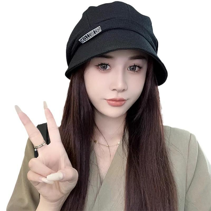 Women's Premium Large Head Circumference Octagonal Beret Japanese Style Bucket Hat Face-Covering Slouchy Hat for No-Makeup Days