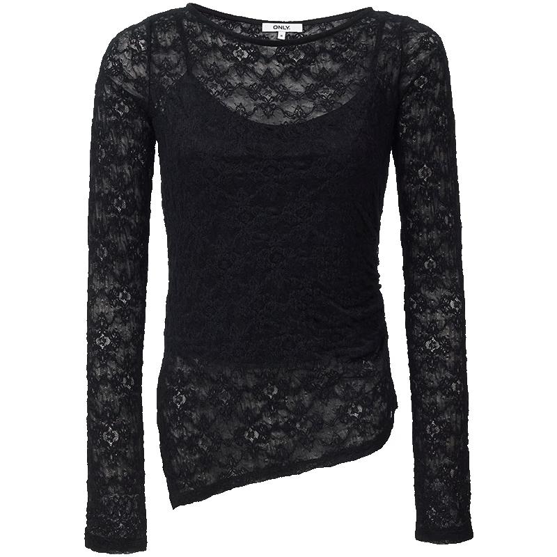 ONLY Women s Sheer Overlay 2-Piece Camisole & T-Shirt Set L