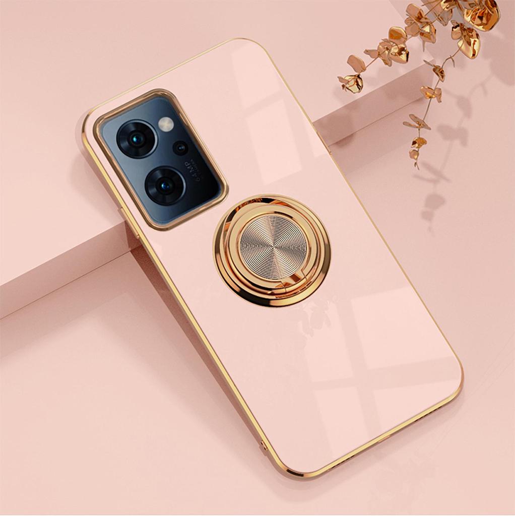 Kompatybilny z OPPO Reno 11A, Reno 97/5A Model Japoński, Elektroplaterowane Magnetyczne Mocowanie Samochodowe Etui na Telefon z Uchwytem Pierścieniowym.