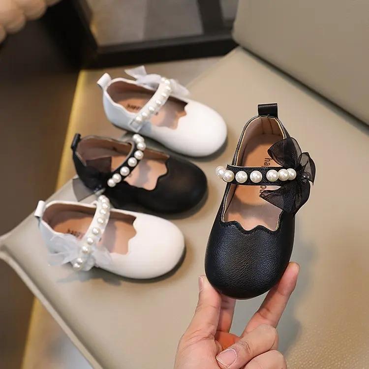 Girls Performance Shoes Spring  Autumn New Baby Soft Sole Flats Children's Princess Shoes Pearl  Kids Mary Janes with Lace Sweet