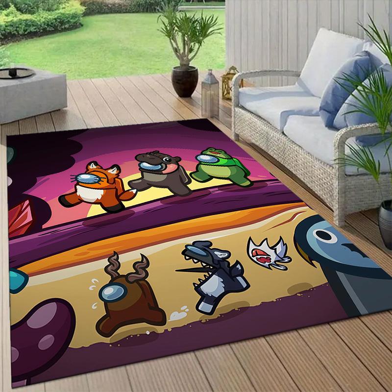 Among Us Flannel Pattern Square Carpet,Area Rug,Carpet Rug for Living Room Bedroom Sofa Playroom Decor,Non-slip Floor Mat