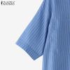 ZANZEA Women Casual Turn Down Collar Short Sleeve Loose Stripe Blouse