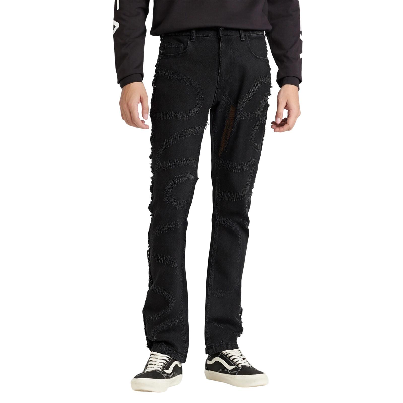 

Мужские повседневные маленькие прямые джинсы, модные широкие брюки, однотонные джинсы L чёрный