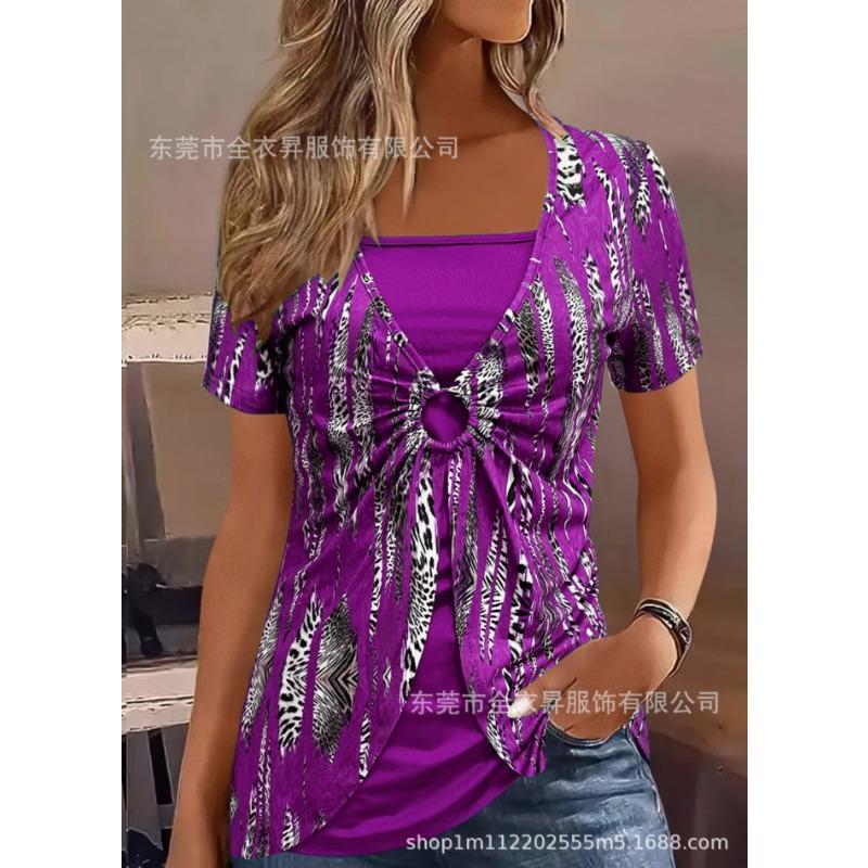 

DAFIFY Женская мода Повседневные Летние Весенние Блузки и Рубашки с Коротким Рукавом и Принтом в Стиле Колорблок с Квадратным Вырезом XXXXXL фиолетовый