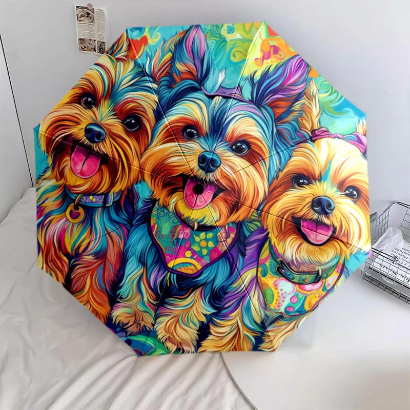Fantasia Yorkshire Terrier, ombrello pieghevole automatico, design portatile e pieghevole, 8 stecche, un regalo di Natale o di compleanno.
