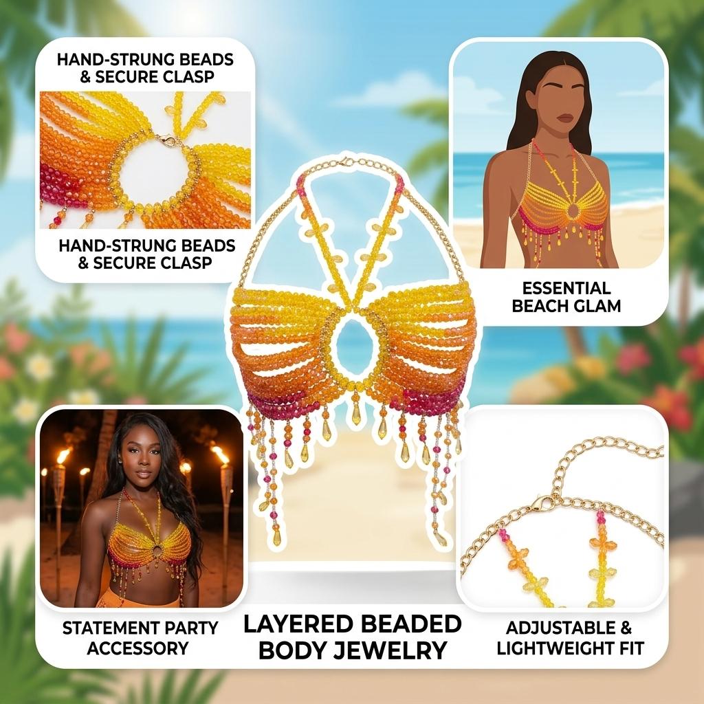 Beaded Body Chain For Women Multi Layer Alloy Jewelry With Glass Beads Summer Beach Accessory