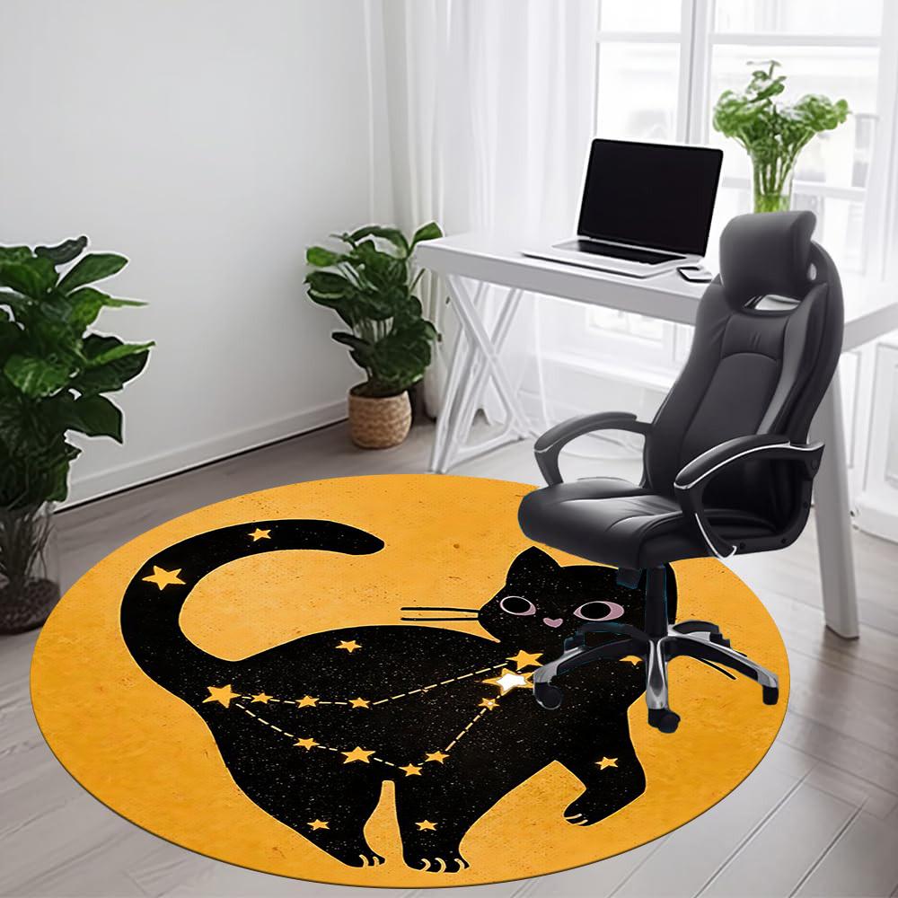 1pc Cat Stars Office Round Area Rug, Under Office Chairs Bedroom Living Room Home Decor, Room Deco