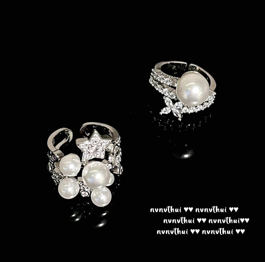 Bubble Mapei Pearl Star Jewel Ring, Mermaid Tears, 18K Gold Plated, Lady Flower Zircon Pearl Ring