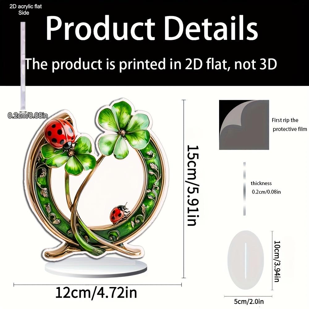 2D Ebene Welle Böhmischer Stil Goldenes Hufeisen Acryl Tischplatten Dekoration Schild, Mit Kleeblatt- und Marienkäfermuster - ein Perfektes Geschenk für St