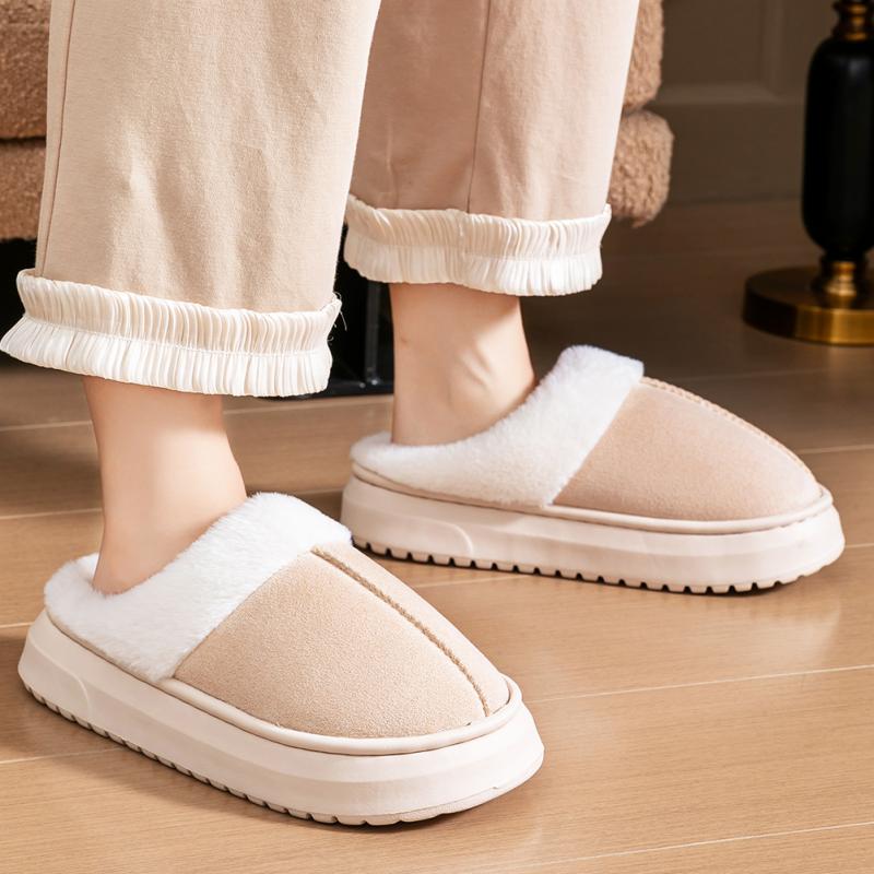 Memory foam slippers women suede platform EVA sole warm home shoes winter non-slip comfortable