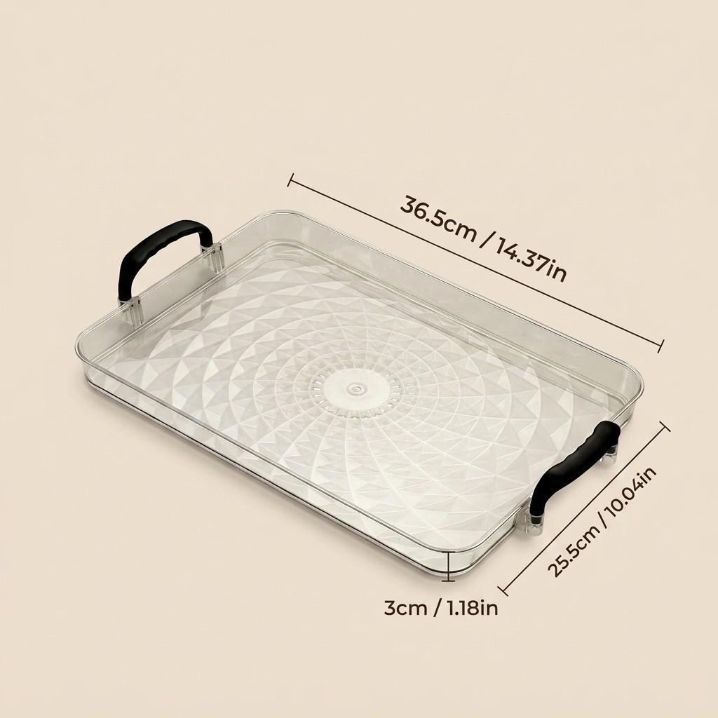 PET Plastic Serving Tray with Handles Clear Food Trays for Eating Diamond Texture Nesting Tea Serving Dishes Platter Tableware