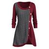 Plus Size Women  Long Sleeve Solid Botton Pachwork Asymmetric Tops Sweater