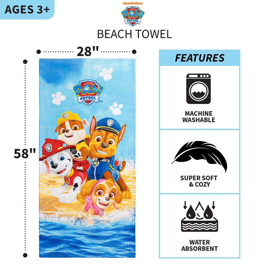 Franco Kids Superweiches Baumwollhandtuch x Paw Patrol für Bad/Pool/Strand, 58" 28"