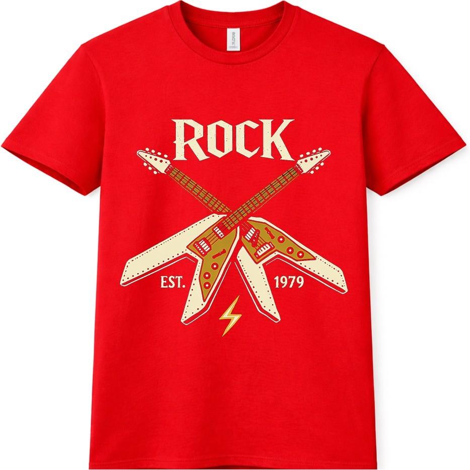 Electric Guitar T Shirt Rock Crossed Guitars Estd 1979 Heavy Metal Tee S