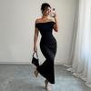 Off The Shoulder Maxi Dress for Women Ruched Fishtail Sexy Bodycon Long Dress with Metal Accent Wedding Guest Party Evening Gown