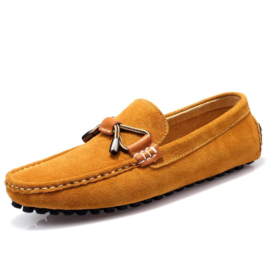 Fashion High Quality Suede Leather Men Loafers Casual Business Shoes Non-slip Outdoor Driving Soft Bottom Shoes Genuine Leather Flats