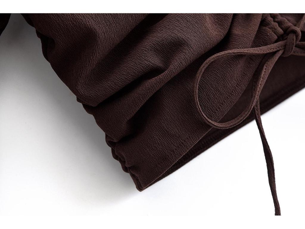 2025 Spring Women's European & American Style Pleated Top & Elastic Long Pants Set