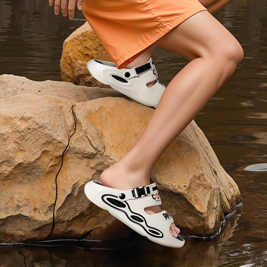 EVA Men Sandals Printed Height Increasing Thick Bottom Slippers Comfortable Breathable Outdoor Slippers