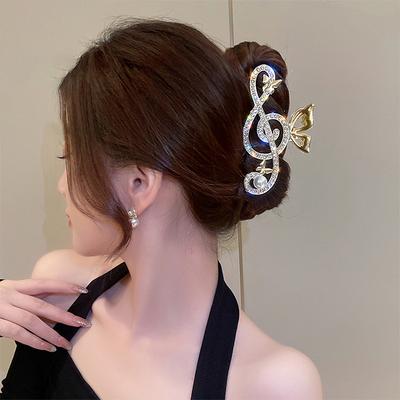 1 stuks Kristal Muzieknoot Klauwclip Dames Grote Elegante Achterste Haarspeld Luxe Minimalistische Haaienklem