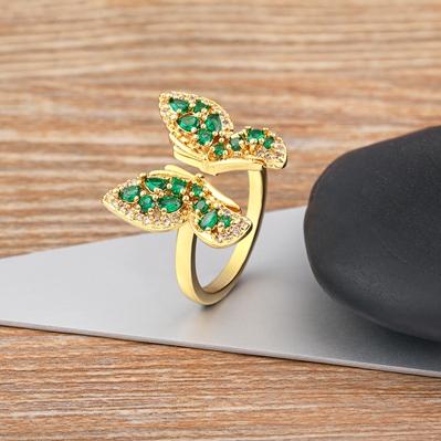 

Nidin Lucky Trendy Butterfly Shiny Zircon Open Rings 6 Colors Gold Plated Delicate Animal Adjustable Minimalist Jewelry Gifts зелений