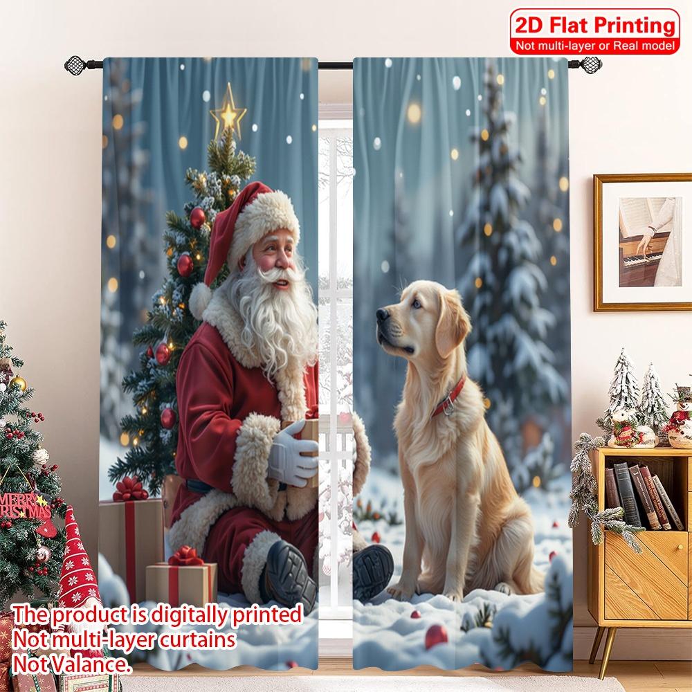 

2pcs 2D flat printing Merry Christmas Popular Drapes Santa Dog Christmas Gift Polyester Without Electricity 0 for Outdoor and 52.50×116.00 CM 2pcs